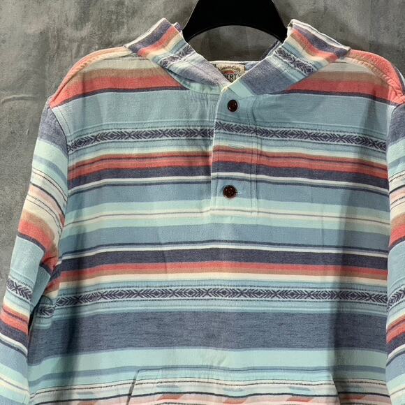 FAHERTY BRAND Men's Blue/Orange/Red Three-Button Baja Pullover Hooded Poncho SZL - Picture 3 of 10